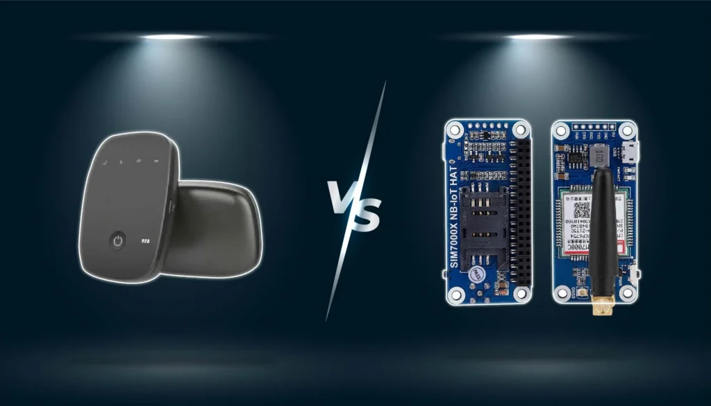 A 4G dongle beside an on-board 4G module